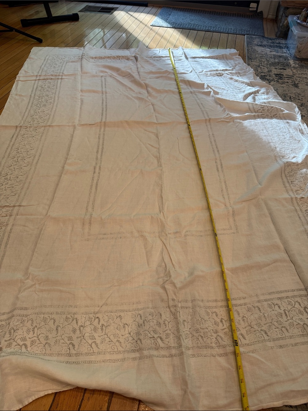 Vintage faded design Cream Decorative Linen Tablecloth. 55”x77”
